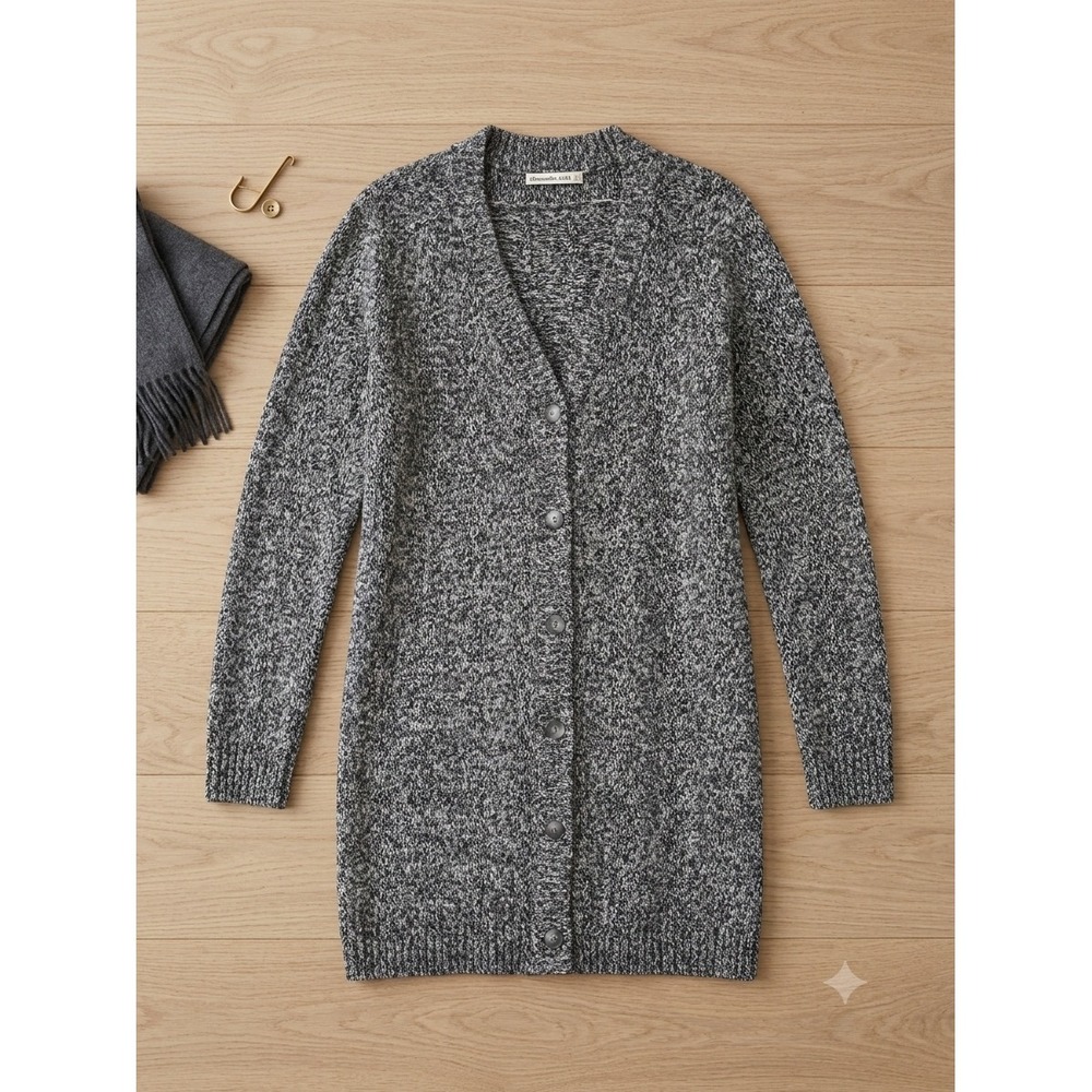 Abercrombie & Fitch Womens MT Gray Marled Longline Button Front Cardigan Sweater